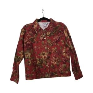 Vintage Coldwater Creek Floral Jacket PXS red tapestry trucker Victorian petite